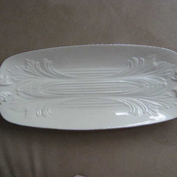 Lenox Ivory Spring Garden Celery Handled Serving Tray Gold Label Platinum Rim - Picture 2 of 11